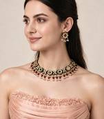 Gold plated navratna kundan floral necklace earring set