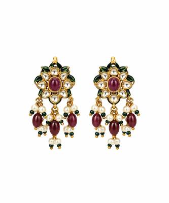 Gold plated navratna kundan floral necklace earring set 4