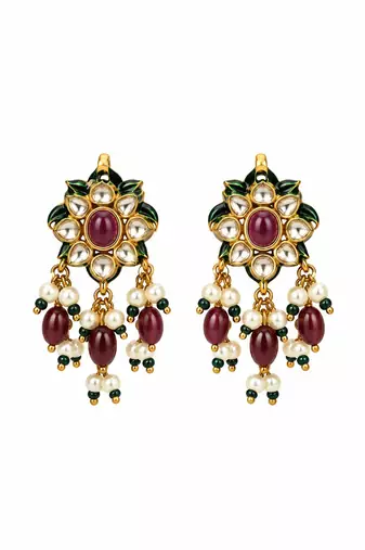 Gold plated navratna kundan floral necklace earring set