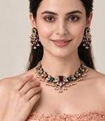 Gold plated navratna kundan pearl necklace set