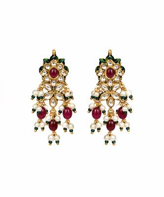 Gold plated navratna kundan pearl necklace set 4