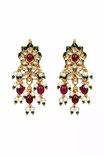 Gold plated navratna kundan pearl necklace set