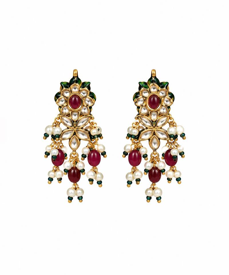 Gold plated navratna kundan pearl necklace set
