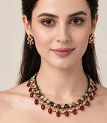 Gold plated navratna kundan pearl necklace set