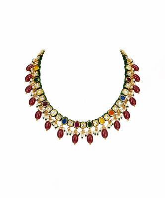 Gold plated navratna kundan pearl necklace set 3