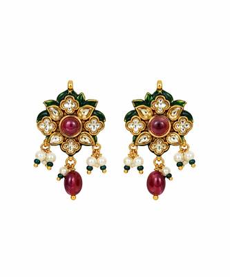 Gold plated navratna kundan pearl necklace set 4
