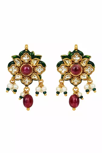 Gold plated navratna kundan pearl necklace set