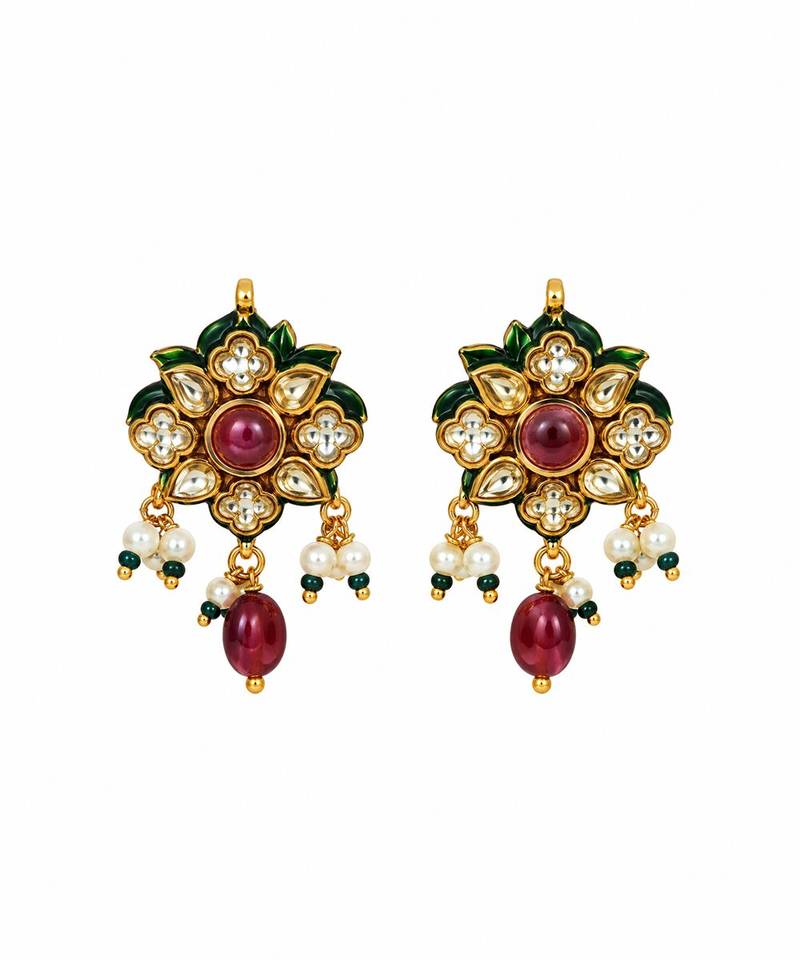 Gold plated navratna kundan pearl necklace set