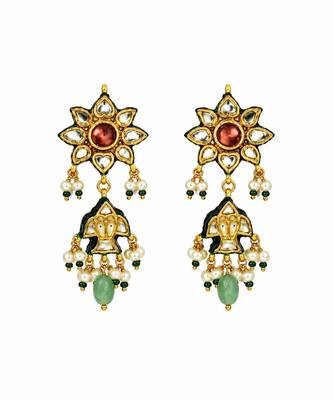 Gold plated navratna kundan pearl statement choker earring set 4