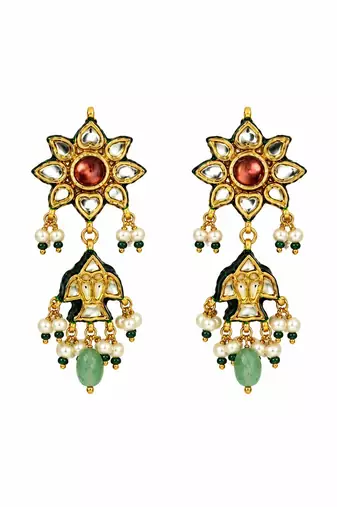 Gold plated navratna kundan pearl statement choker earring set
