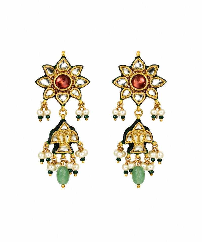 Gold plated navratna kundan pearl statement choker earring set