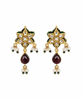 Gold plated navratna kundan floral necklace and earring set 4