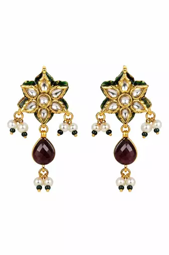 Gold plated navratna kundan floral necklace and earring set