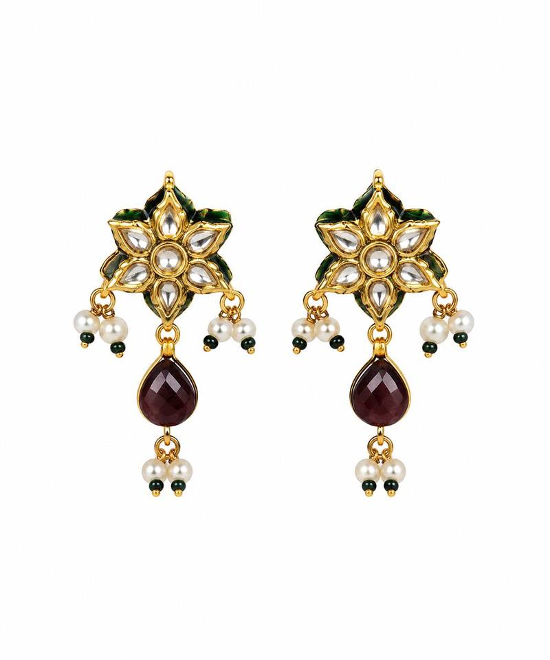 Gold plated navratna kundan floral necklace and earring set