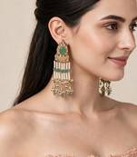 Gold plated sage green kundan statement earrings