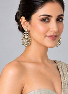 Gold plated moissanite polki statement earrings 1
