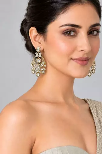 Gold plated moissanite polki statement earrings