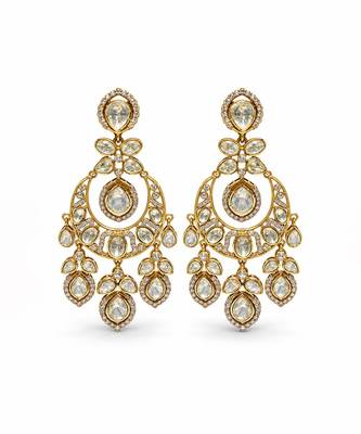 Gold plated moissanite polki statement earrings 2