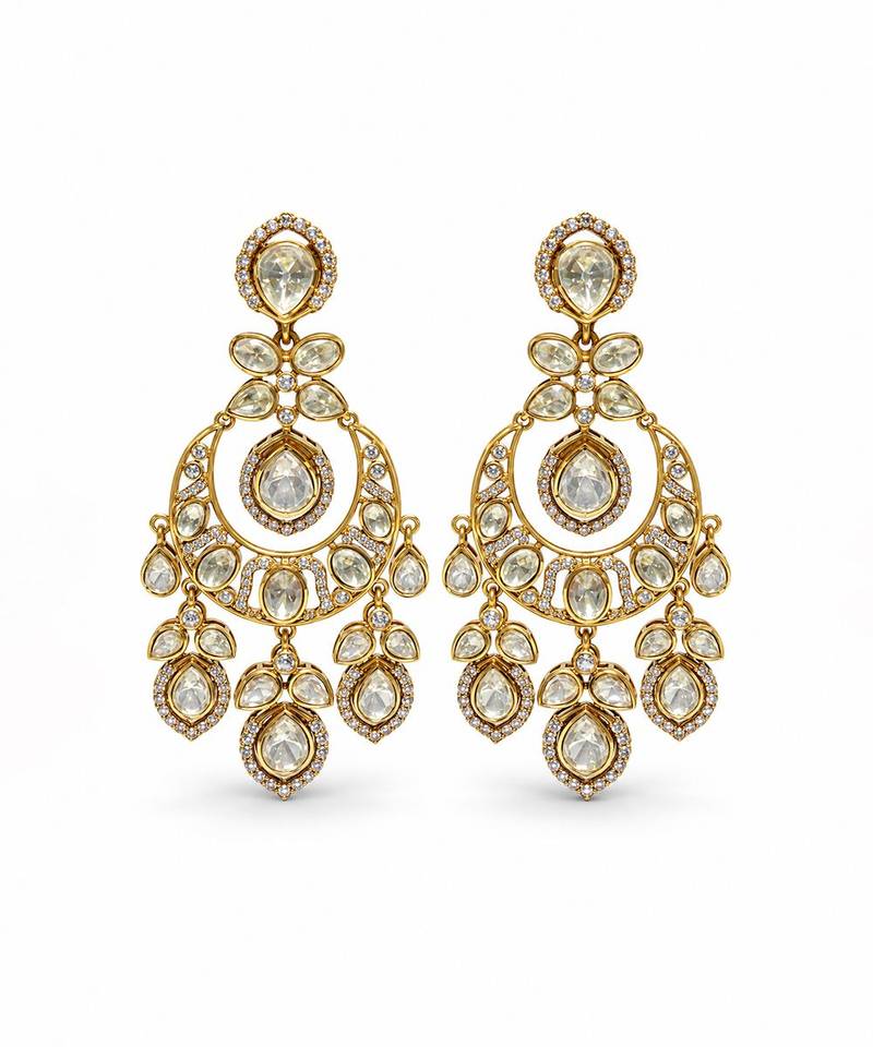 Gold plated moissanite polki statement earrings