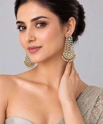 Gold plated moissanite polki statement drop earrings 1