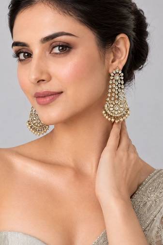 Gold plated moissanite polki statement drop earrings