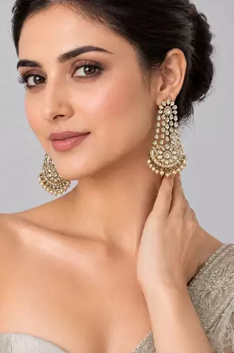 Gold plated moissanite polki statement drop earrings