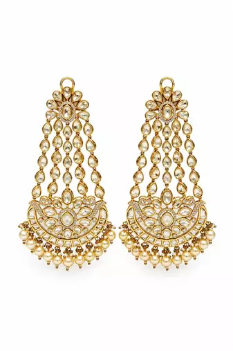 Gold plated moissanite polki statement drop earrings