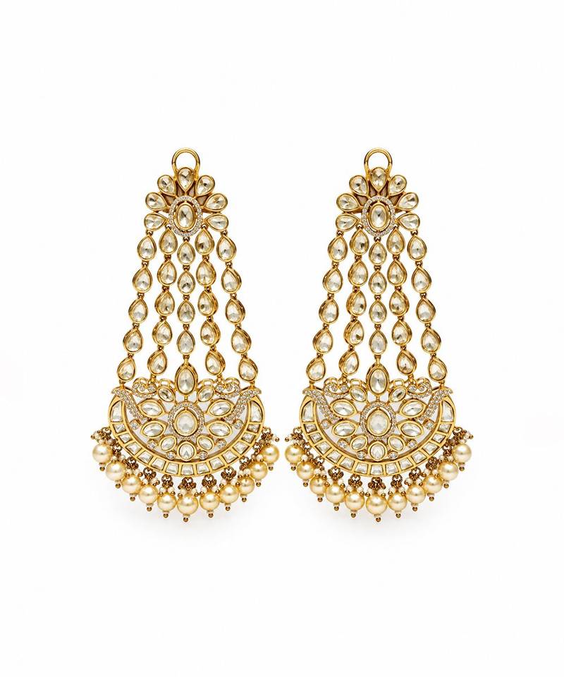 Gold plated moissanite polki statement drop earrings