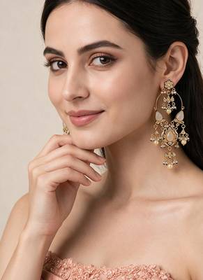 Gold plated kundan statement drop earrings 1