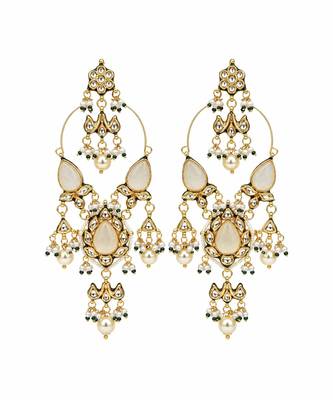 Gold plated kundan statement drop earrings 2
