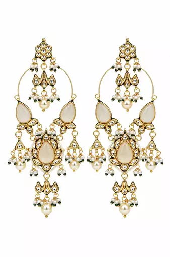 Gold plated kundan statement drop earrings