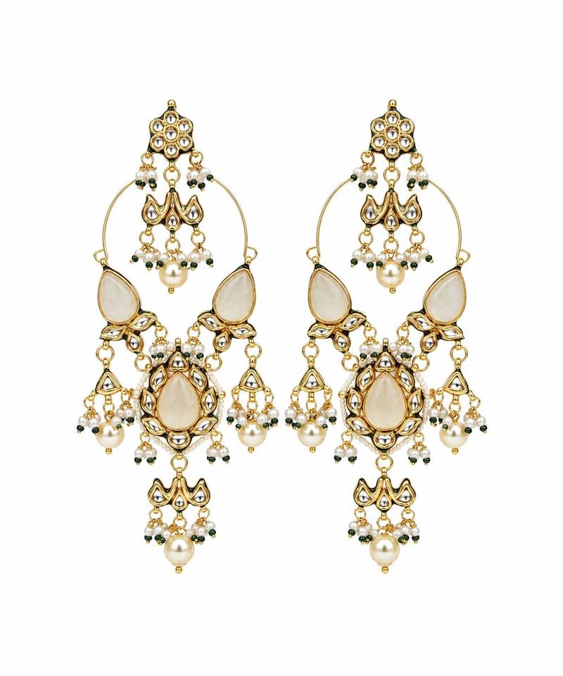 Gold plated kundan statement drop earrings
