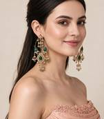 Gold plated emerald green kundan statement drop earrings