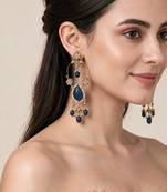 Gold plated sapphire kundan statement drop earrings