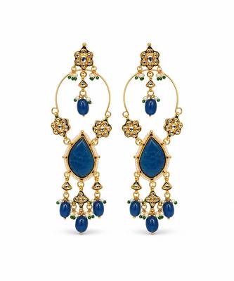 Gold plated sapphire kundan statement drop earrings 2
