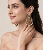 Gold plated ruby red kundan statement drop earrings