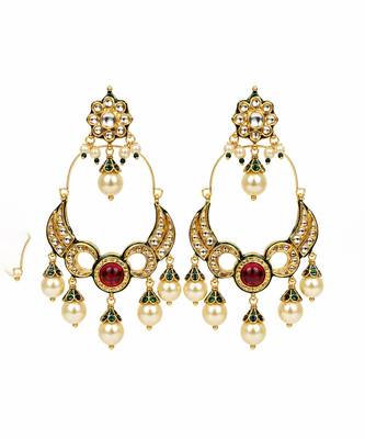 Gold plated ruby red kundan statement drop earrings 2