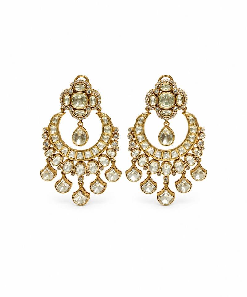 Gold plated moissanite polki statement earrings