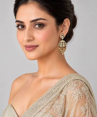 Gold plated moissanite polki jhumka earrings 1