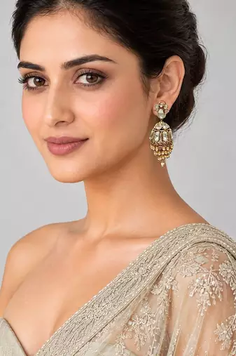 Gold plated moissanite polki jhumka earrings