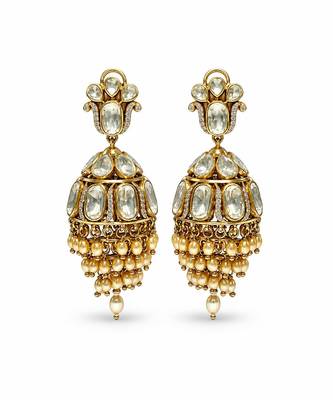 Gold plated moissanite polki jhumka earrings 2