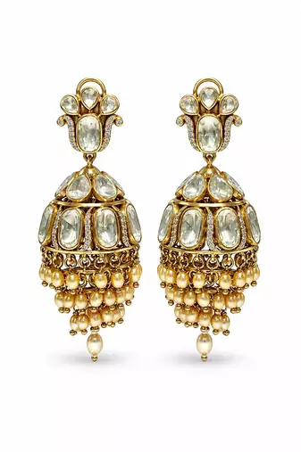 Gold plated moissanite polki jhumka earrings