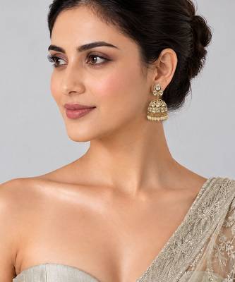 Gold plated moissanite polki jhumka earrings 1