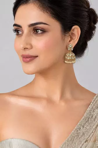 Gold plated moissanite polki jhumka earrings