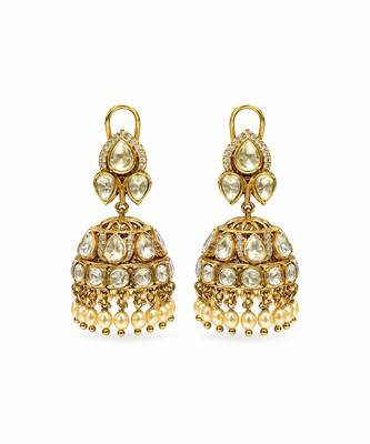 Gold plated moissanite polki jhumka earrings 2