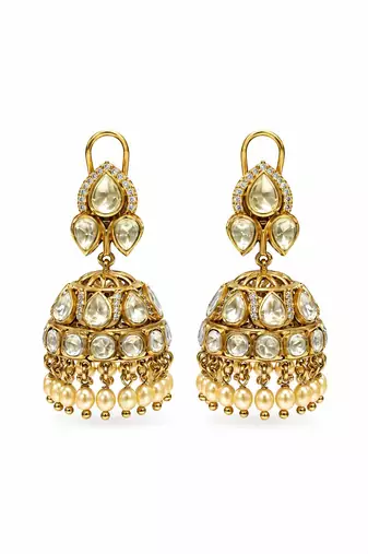 Gold plated moissanite polki jhumka earrings