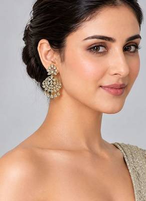 Gold plated moissanite polki statement drop earrings 1