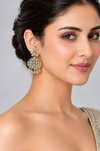 Gold plated moissanite polki statement drop earrings