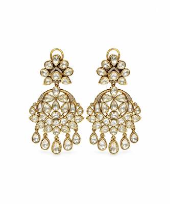 Gold plated moissanite polki statement drop earrings 2