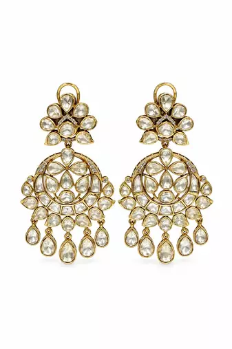 Gold plated moissanite polki statement drop earrings